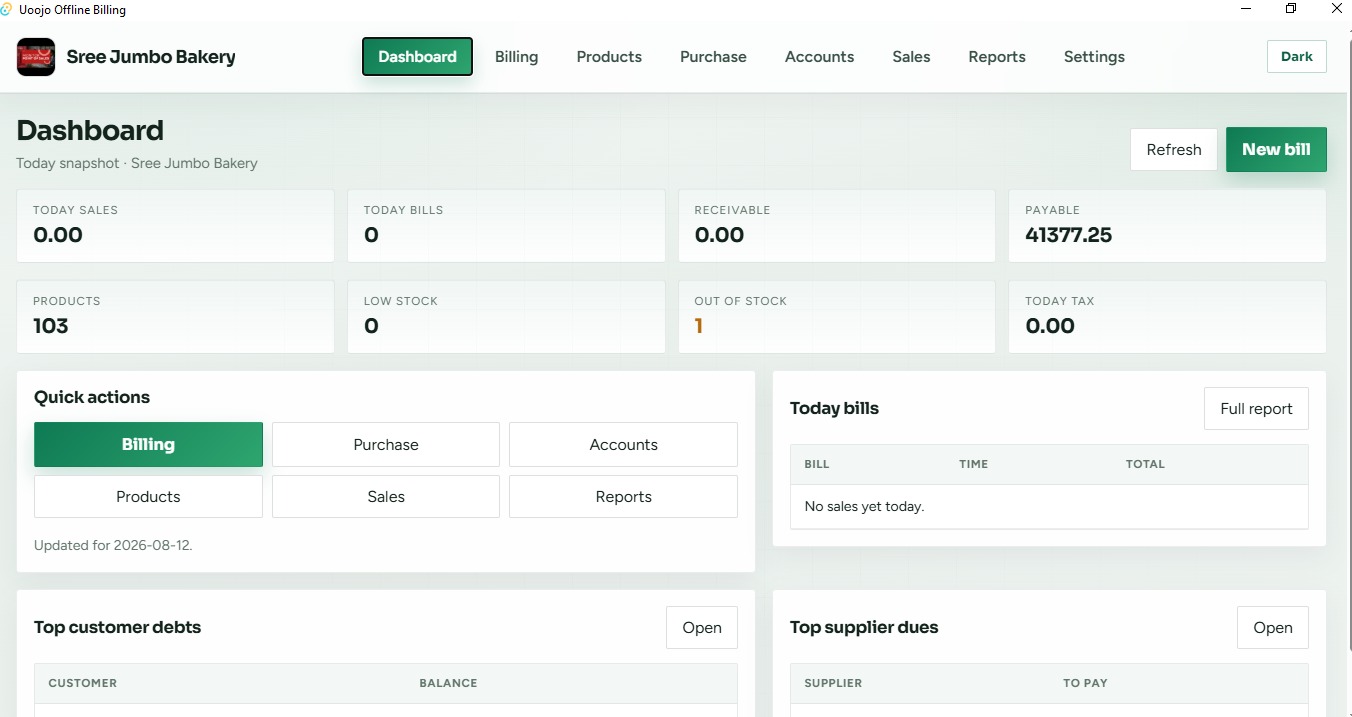 Uoojo Offline Billing — Dashboard
